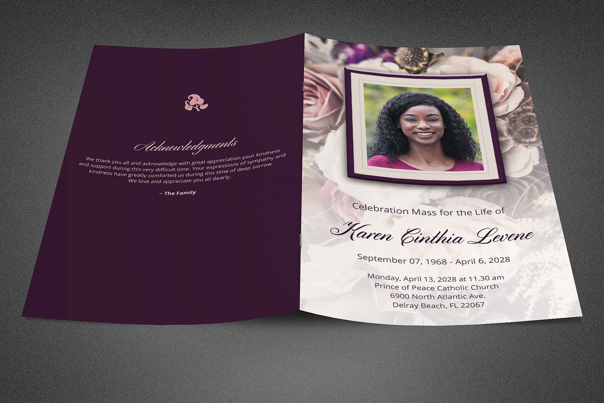 Purple Floral Funeral Program Canva, a Brochure Template by loswl (Photo 7 of 7)