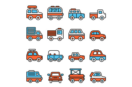 Car Icons Set on White Background, a Transportation Illustration by in8finity