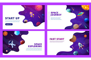 Landing Page Space. Cartoon Galaxy