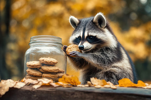 Raccoon strikes in cookie heist, a Photo by Pavel_design