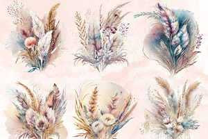 Watercolor Boho Pampas Clipart