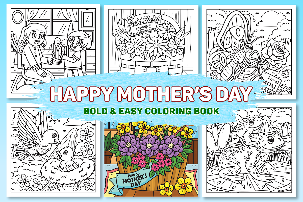 Happy Mother's Day Coloring Page V-3, a Seasonal Illustration by Coco Bloom