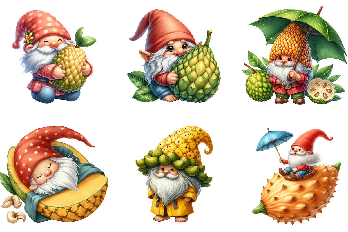 Gnome Clipart, Jackfruit Gnome, an Illustration by DreamArtGraphic (Photo 4 of 6)