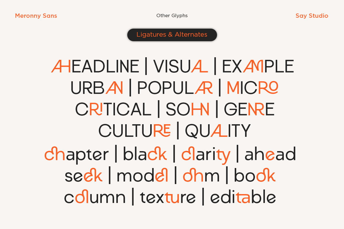 Meronny - Geometric Ligature Font, a Sans Serif Font by Say Studio (Photo 3 of 10)