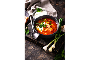 Traditional Ukrainian borsch with, a Food & Drink Photo by Yulia Furman