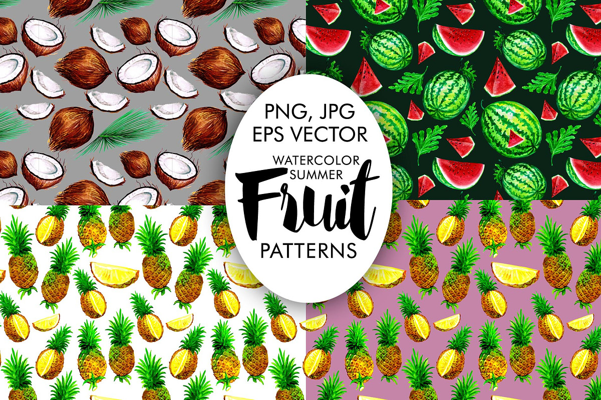 Watercolor Summer Patterns Fruits, a Pattern Graphic by Graphobia (Photo 2 of 7)