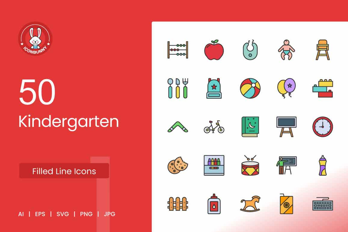 Kindergarten Filled Line Icons, an Icon by IconBunny (Photo 1 of 2)