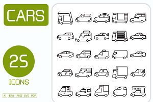 Car Icons Line Illustrations, a Transportation Illustration by Designfour