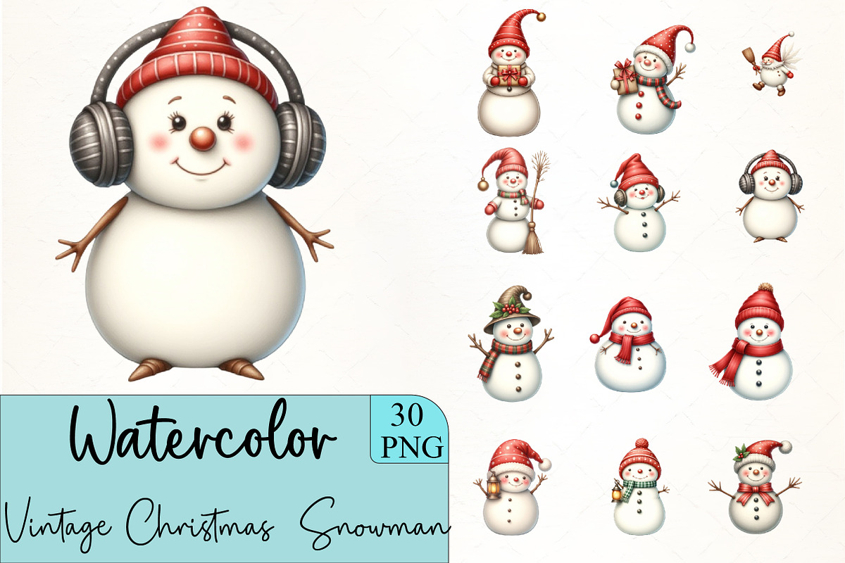 Vintage Christmas  Snowman, an Illustration by CrexoraLab (Photo 1 of 5)