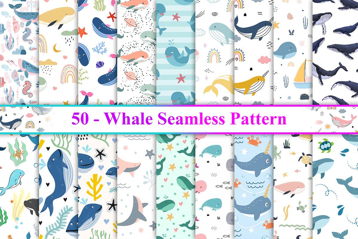 Whale Seamless Pattern, a Pattern Graphic by Digital Studio (Photo 1 of 7)