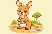 Kangaroo Mother and Baby Cartoon, an Animal Illustration by Artpon Illustration (Thumbnail 2 of 3)