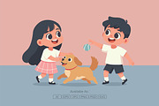 Happy Kids with Dog Playtime, an Animal Illustration by Partikusi Design (Thumbnail 2 of 3)