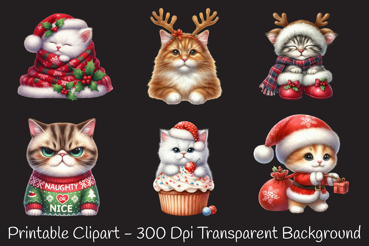 Christmas Cute Cat Sublimation Clipa, an Illustration by RobertsArt (Photo 2 of 7)