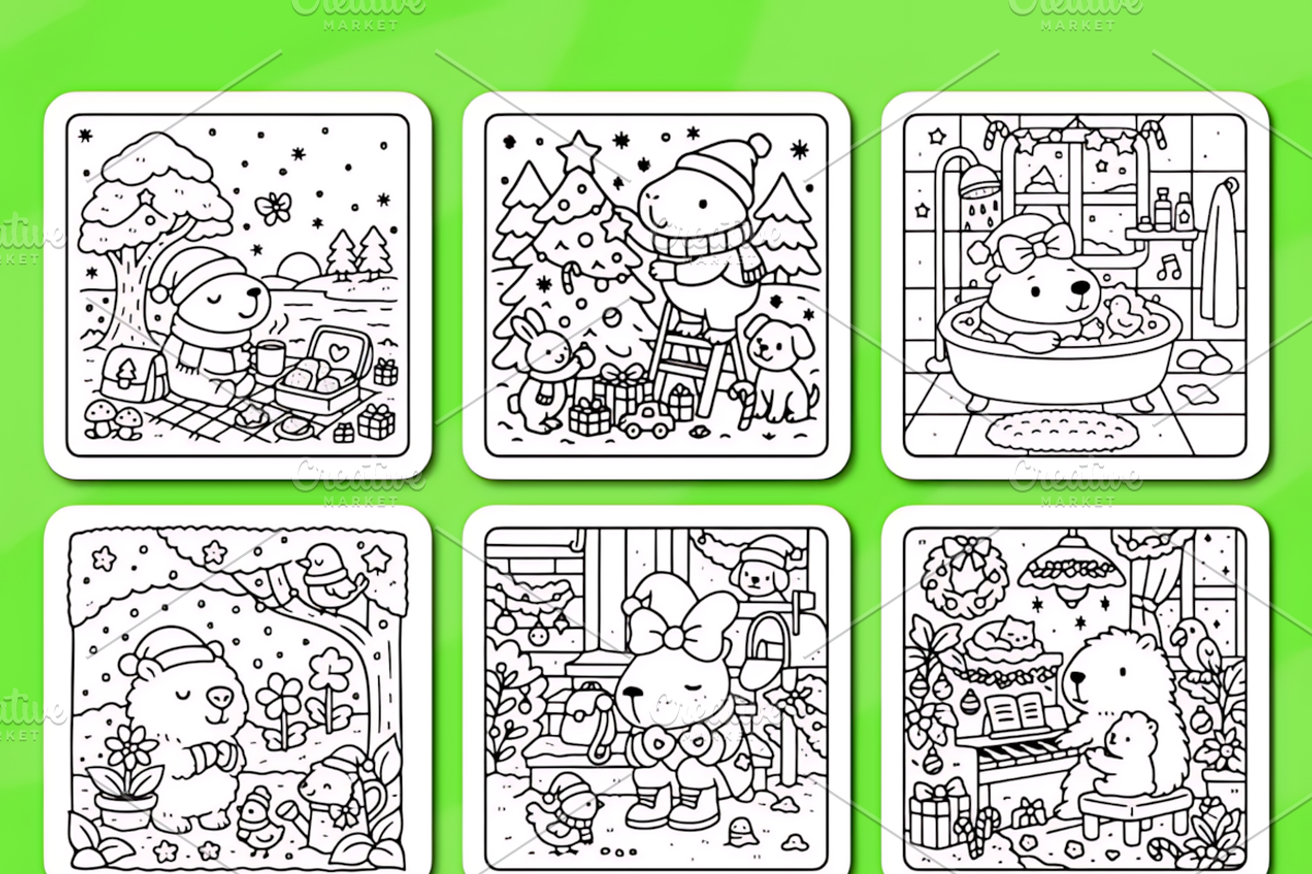 Christmas Capybara Cozy Coloring, a Seasonal Illustration by Coco Bloom (Photo 2 of 4)
