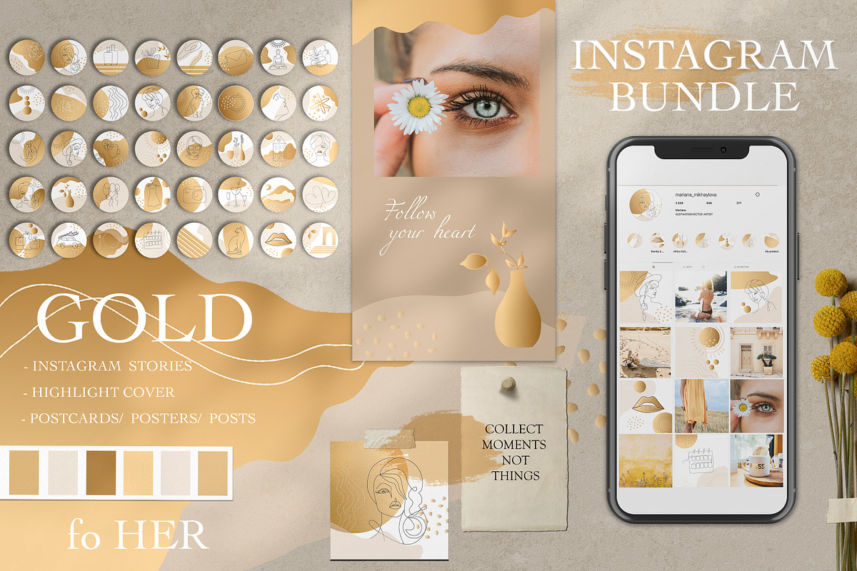 Instagram Bundle Gold for Girls, an Illustration by WildStrawberry Magic (Photo 1 of 7)