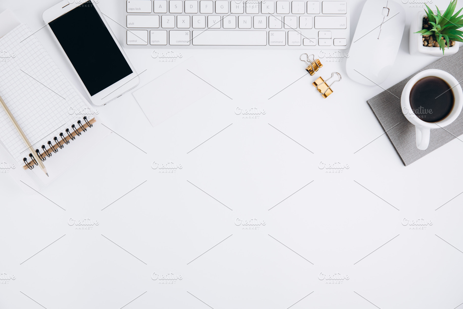 Top view white office table desk containing desk, top, and view, a Technology Photo by Cherkas Photography