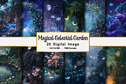 Magical Celestial Garden Backgrounds, an Illustration by OK Design (Thumbnail 1 of 3)