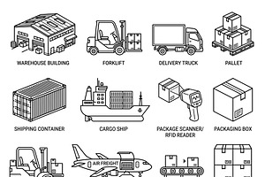 42 Vector Warehouse Outline Icons, an Outline Icon by adenpinkstore