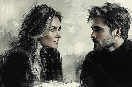 Artistic depiction of a man and woman having an intimate conversation, an Illustration by AS photostudio