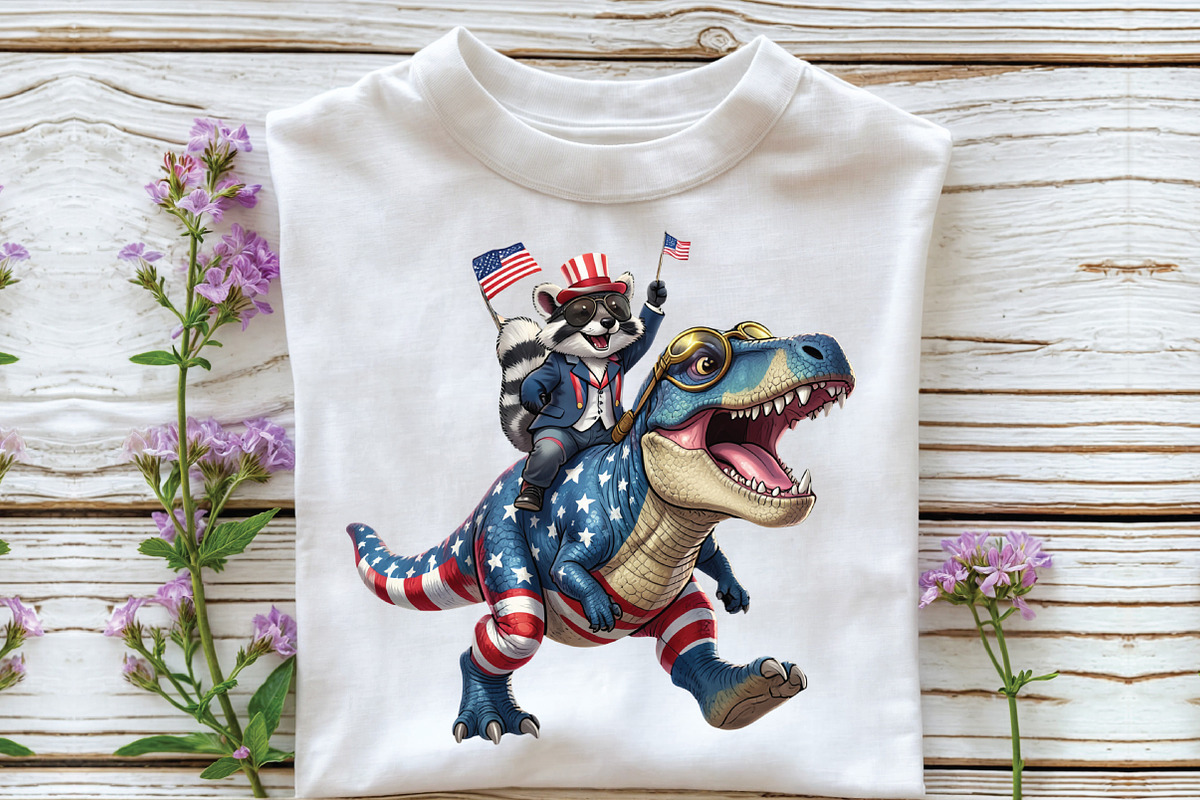 4th July USA Flag Raccoon Dinosaur P, an Illustration by CraftArtStudio (Photo 3 of 4)