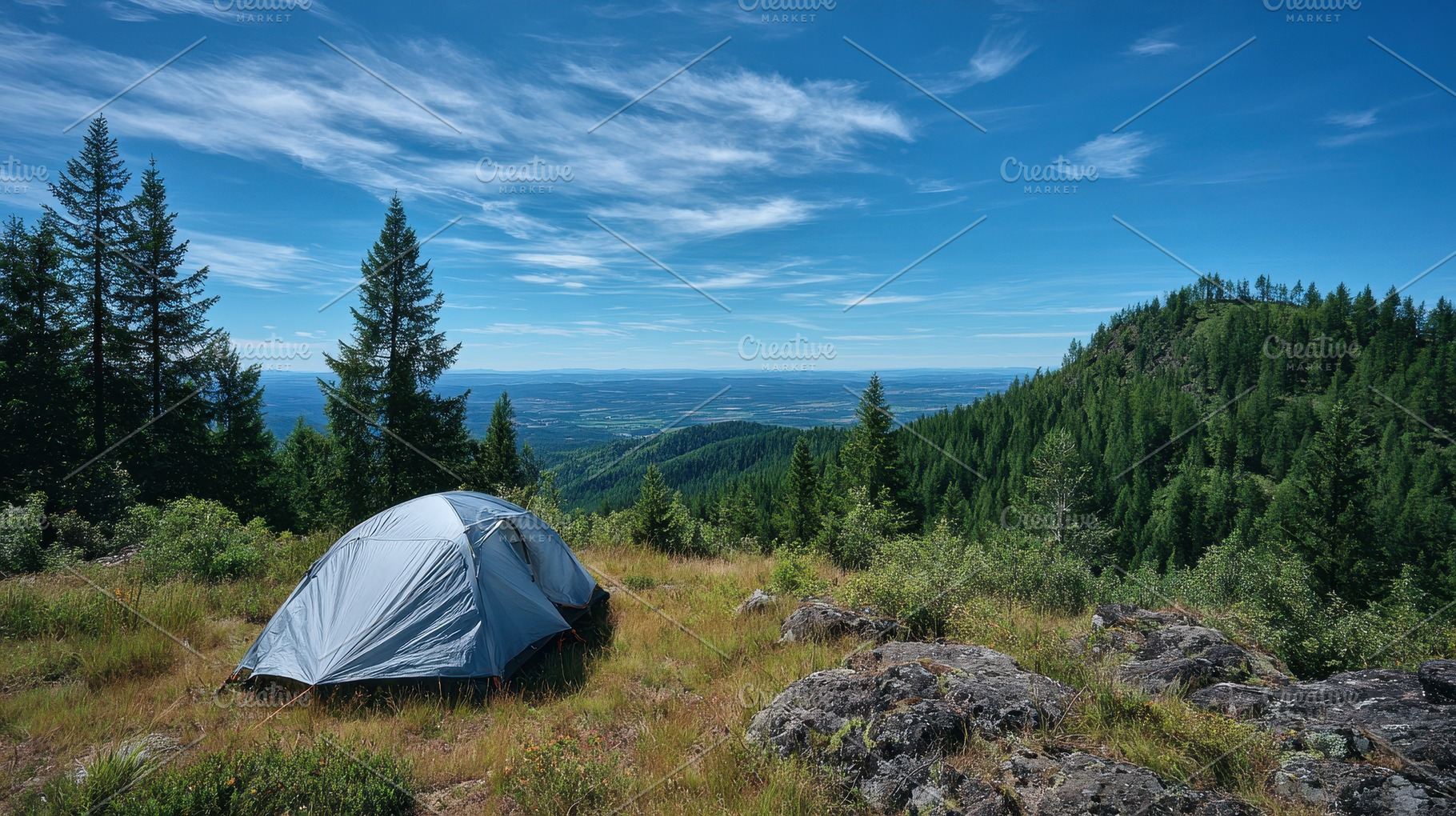 Scenic camping spot with a tent, a Photo by Pavel_design