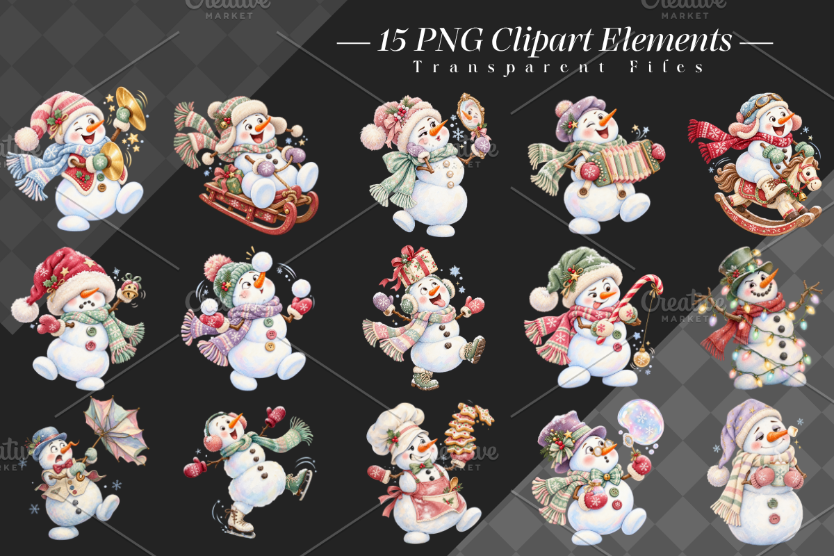 Funny Snowman Clipart Bundle, a Seasonal Illustration by Ink Gallery (Photo 2 of 7)