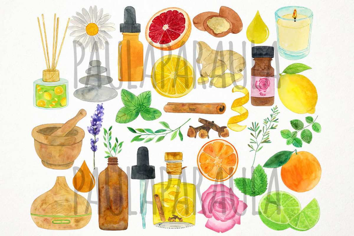 Watercolor Essential Oils Clipart, an Illustration by Paulaparaula (Photo 2 of 3)