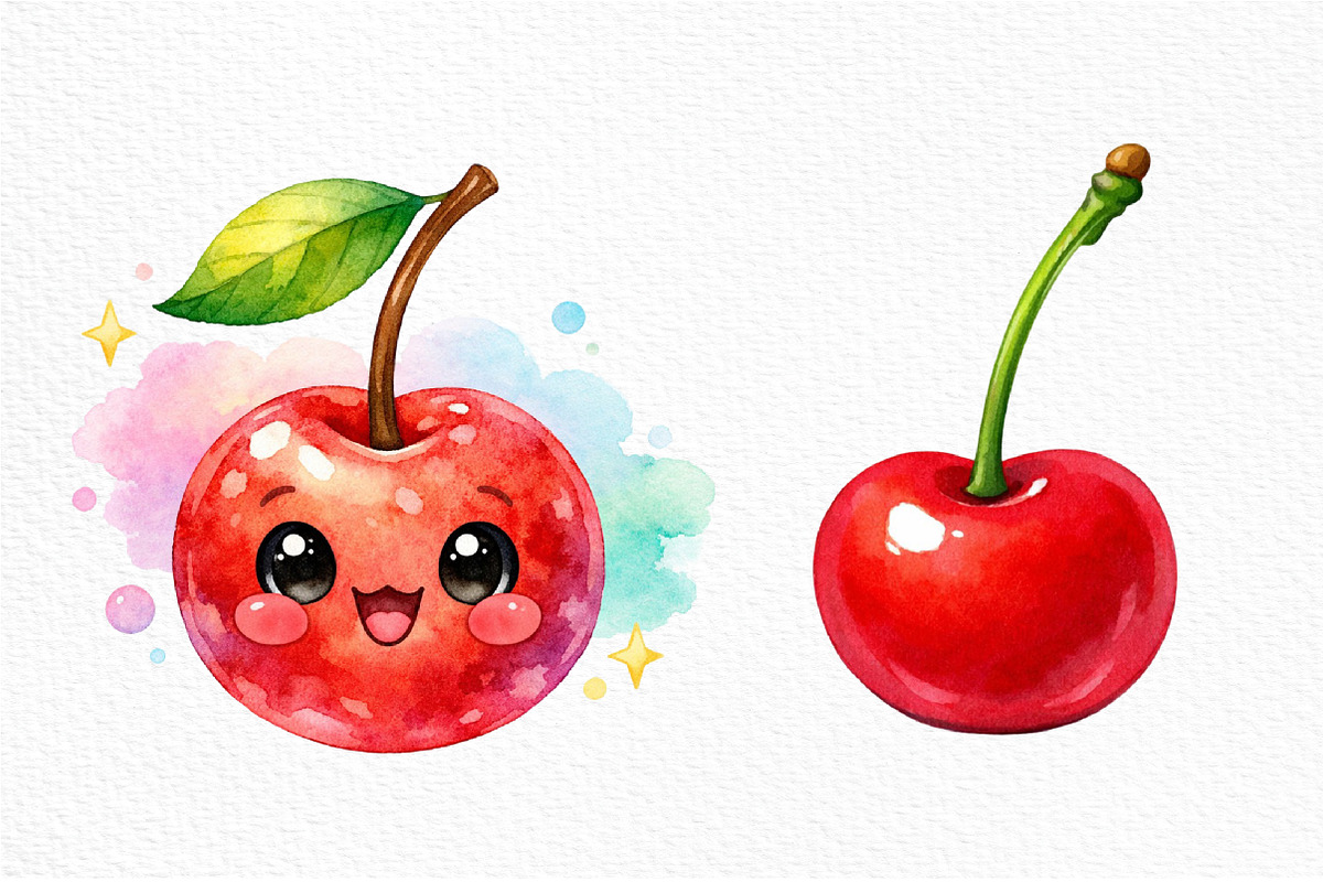 Watercolor Cherry Clipart Set PNG, an Illustration by Craft Nest (Photo 5 of 5)