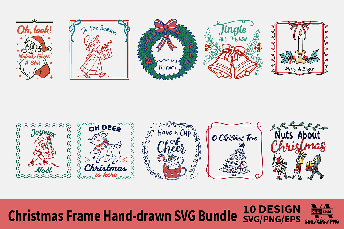 Christmas Frame Hand-drawn SVG Bundl, an Illustration by Ya_ Design Store (Photo 1 of 11)