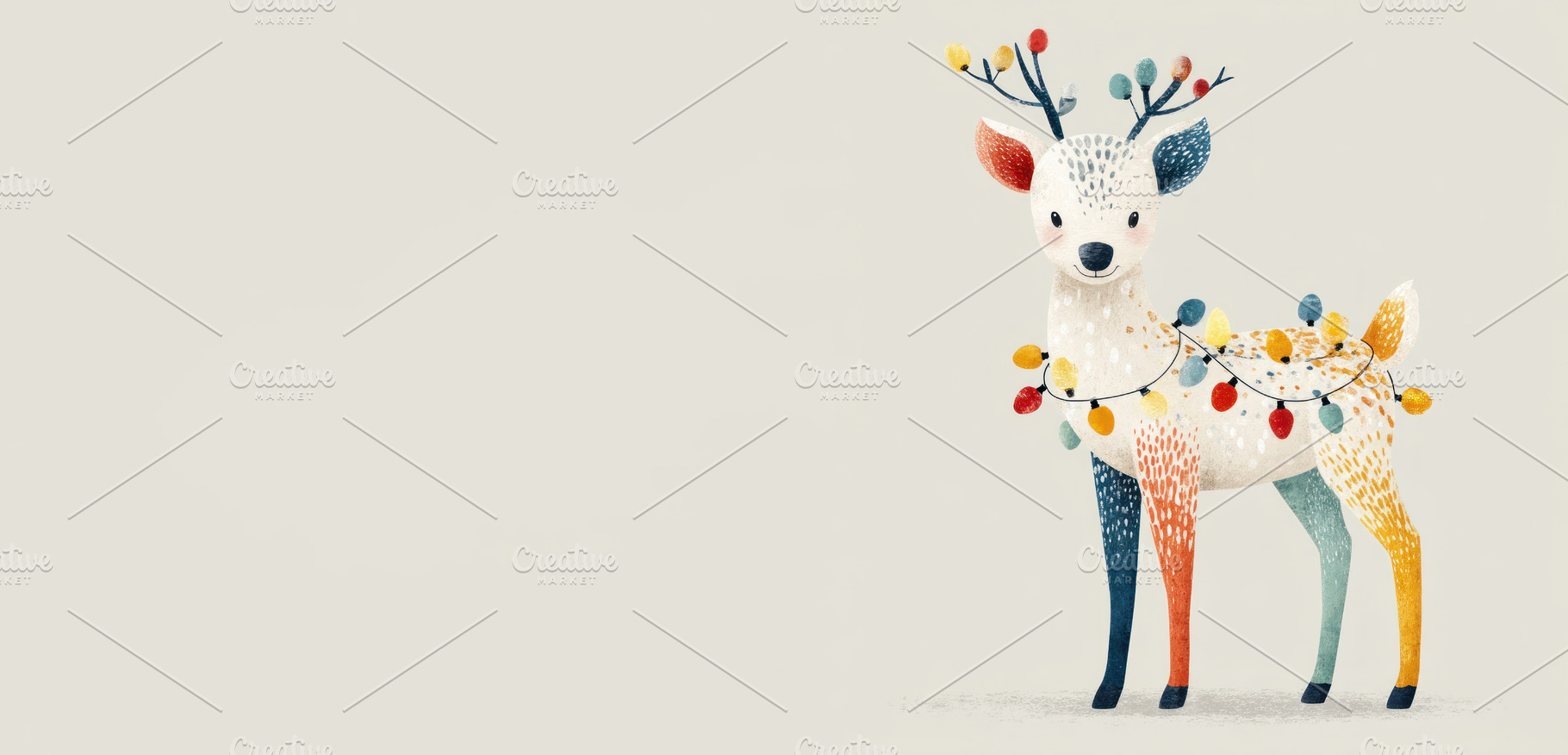 Whimsical cartoon reindeer with colorful Christmas lights and an, a Nature Photo by José Manuel Gelpi