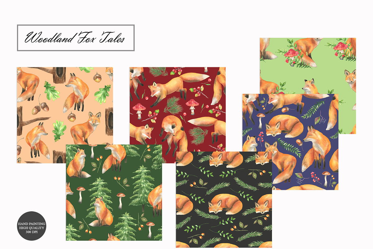 Watercolor Fox Seamless Patterns, an Animal Illustration by OlDm_Shop (Photo 2 of 10)
