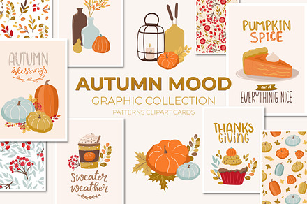 Autumn mood patterns&clipart bundle