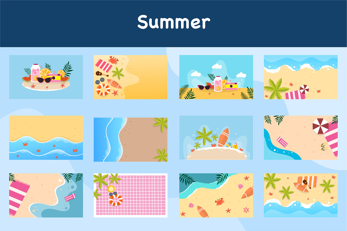 Summer background design vector set, a Decorative Illustration by foxndeer (Photo 1 of 4)