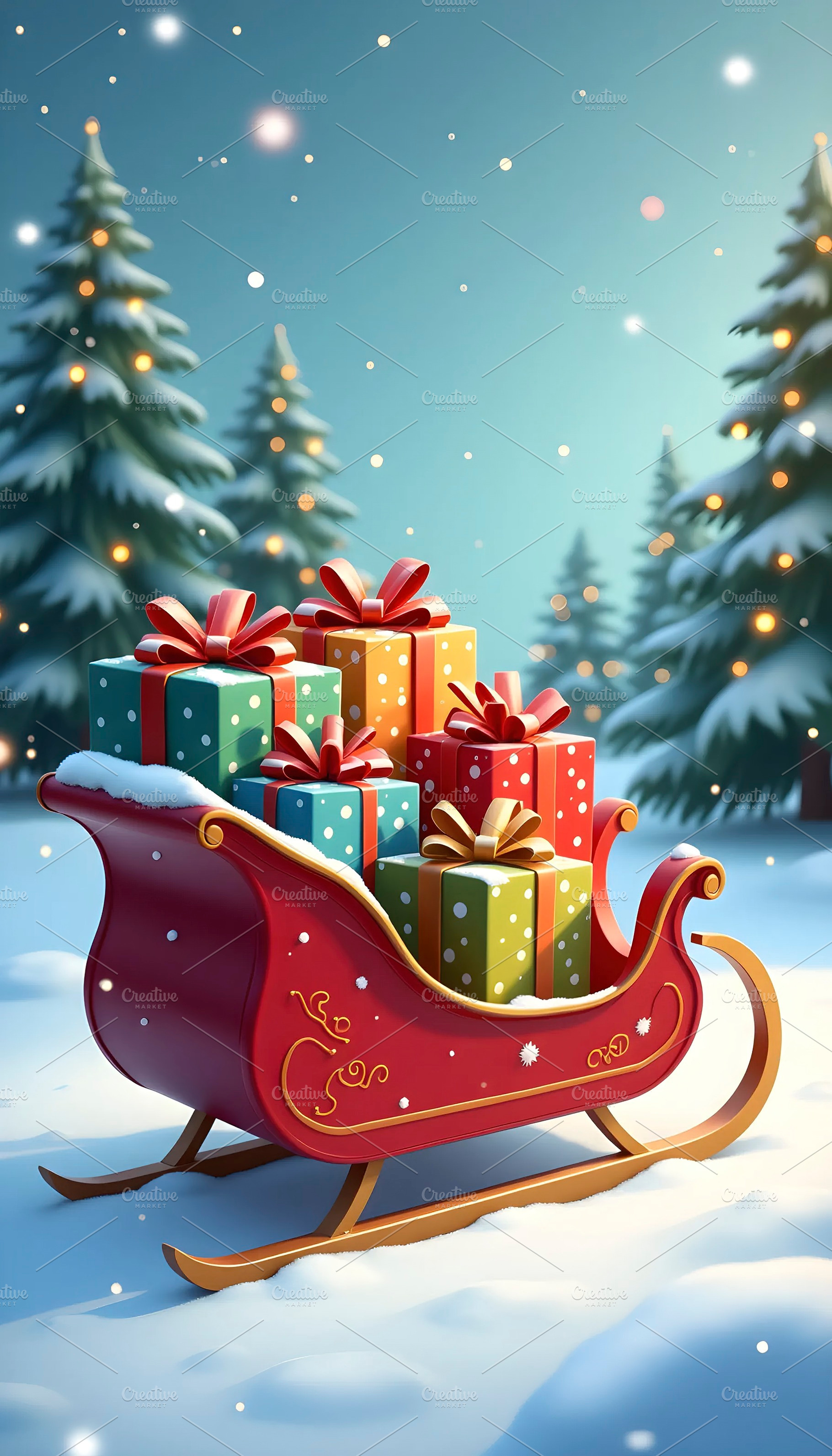 Festive Sleigh Carrying Colorful Wra, a Photo by LOGOCREATIVE