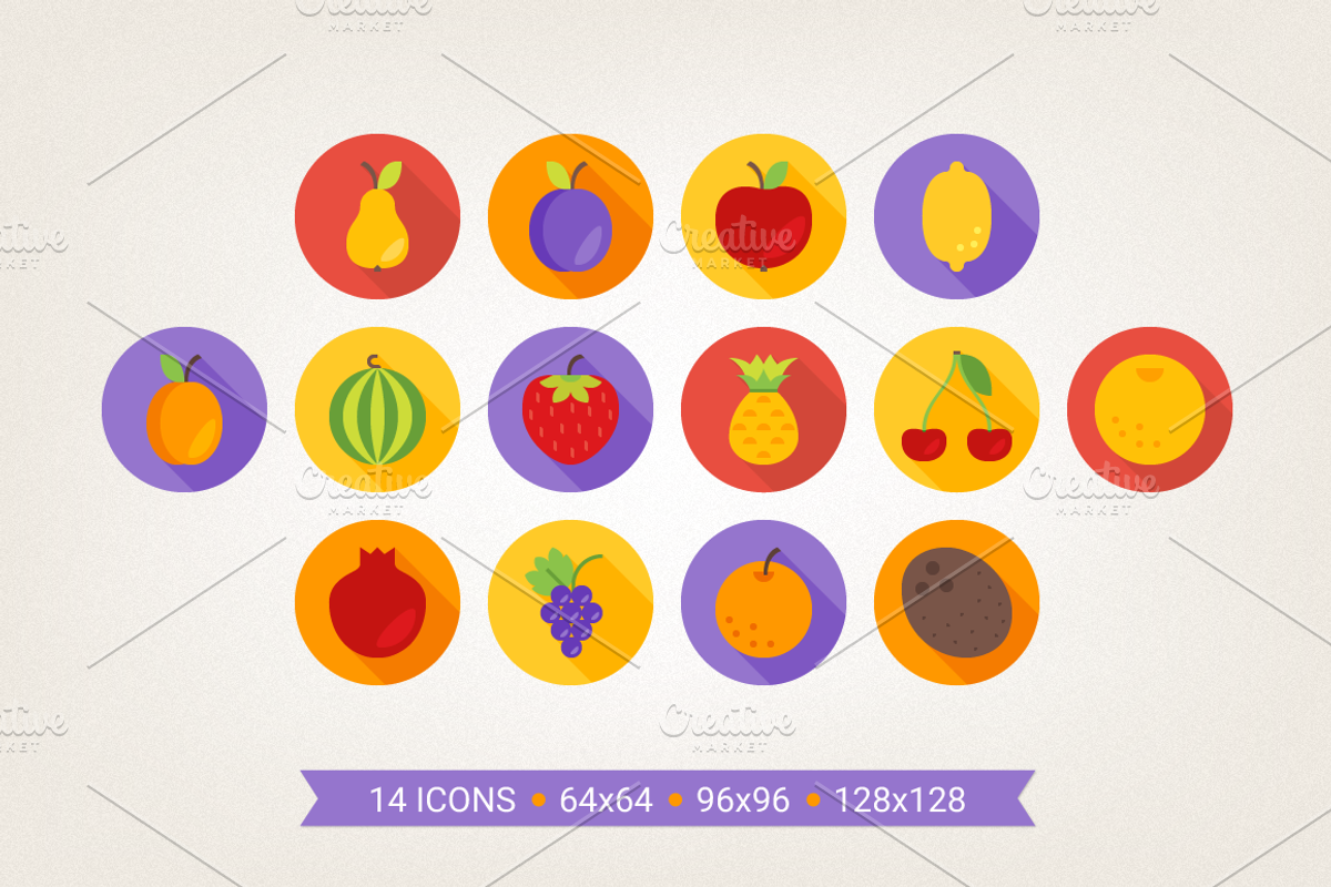 Round fruits icons, an Icon by miumiu