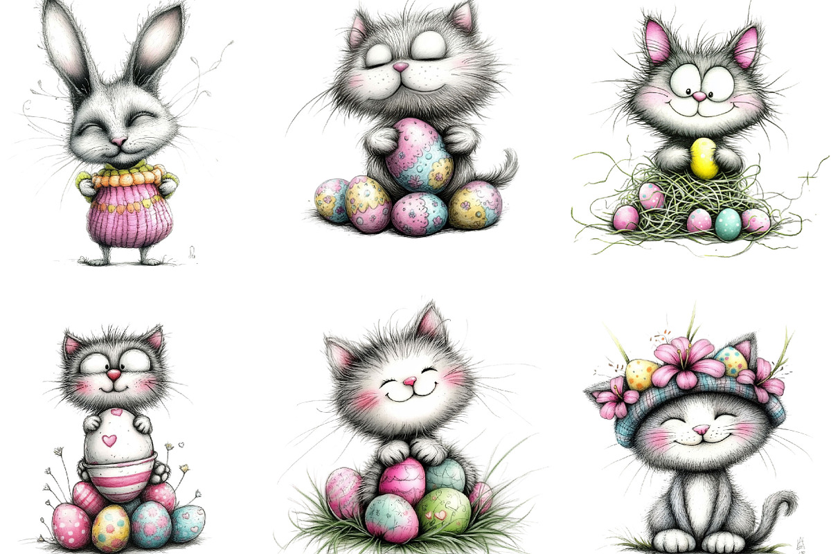 Whimsical Funny Easter Cat Clipart, an Illustration by Designking (Photo 5 of 5)