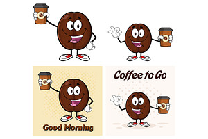 Coffee Bean Cartoon Mascot Character