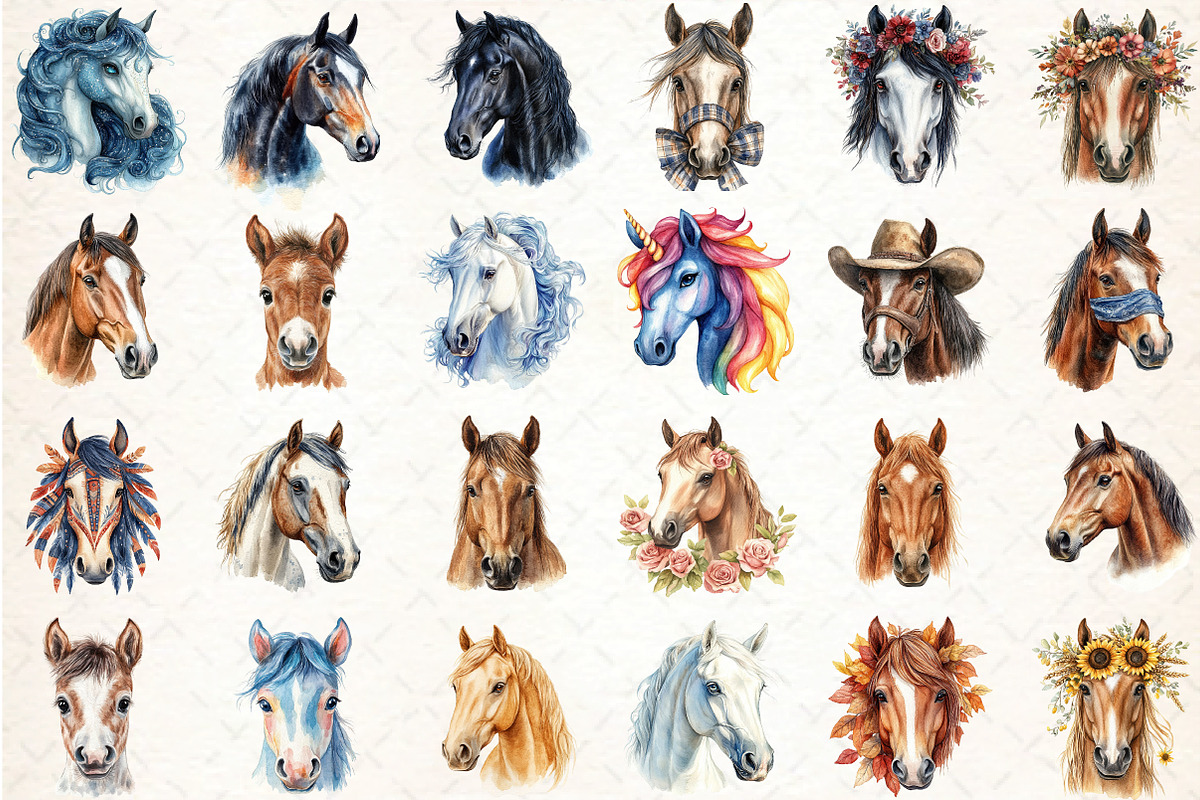 Watercolor Horse Face Sublimation, an Animal Illustration by DreamCafeArt (Photo 2 of 4)