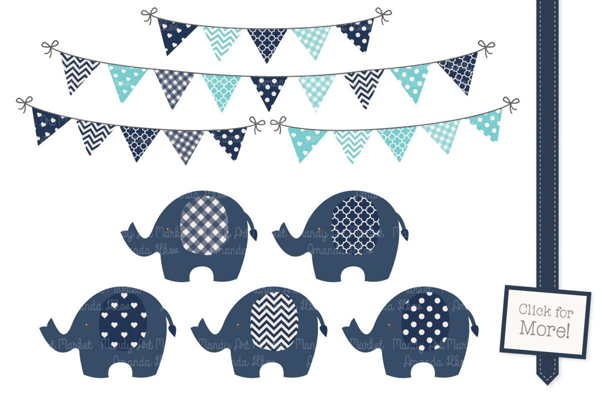 Blue Elephant Clip Art and Patterns, an Illustration by Amanda Ilkov (Photo 2 of 3)