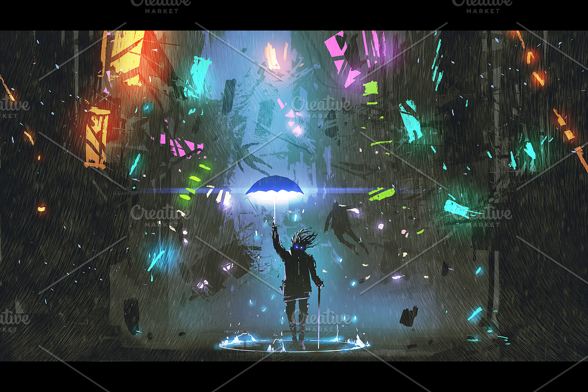 sci fi scene digital painting, an Illustration by Grandfailure