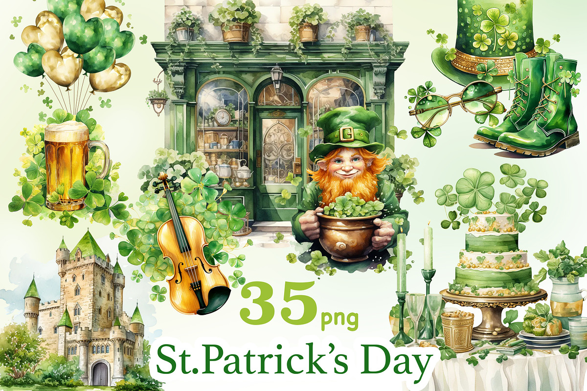 St.Patrick’s Day Clipart, a Seasonal Illustration by GlamArtZhanna (Photo 1 of 6)