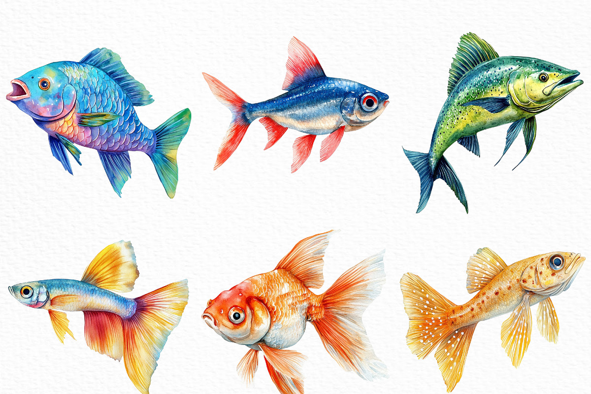 Watercolor Fishes Clipart, an Illustration by Craft Nest (Photo 2 of 6)