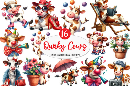 Funny Sketch Quirky Cows Clipart