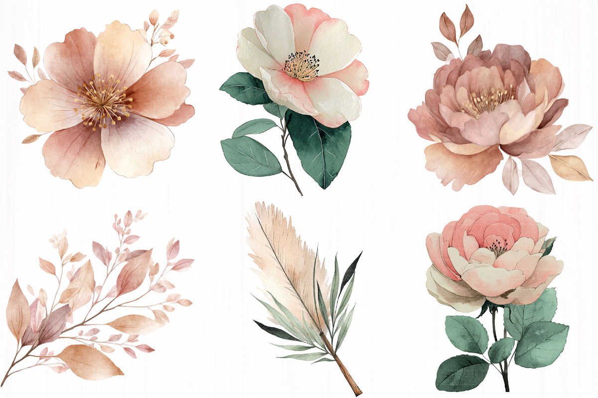 Watercolor Boho Floral Elements, an Illustration by DreamCafeArt (Photo 4 of 7)
