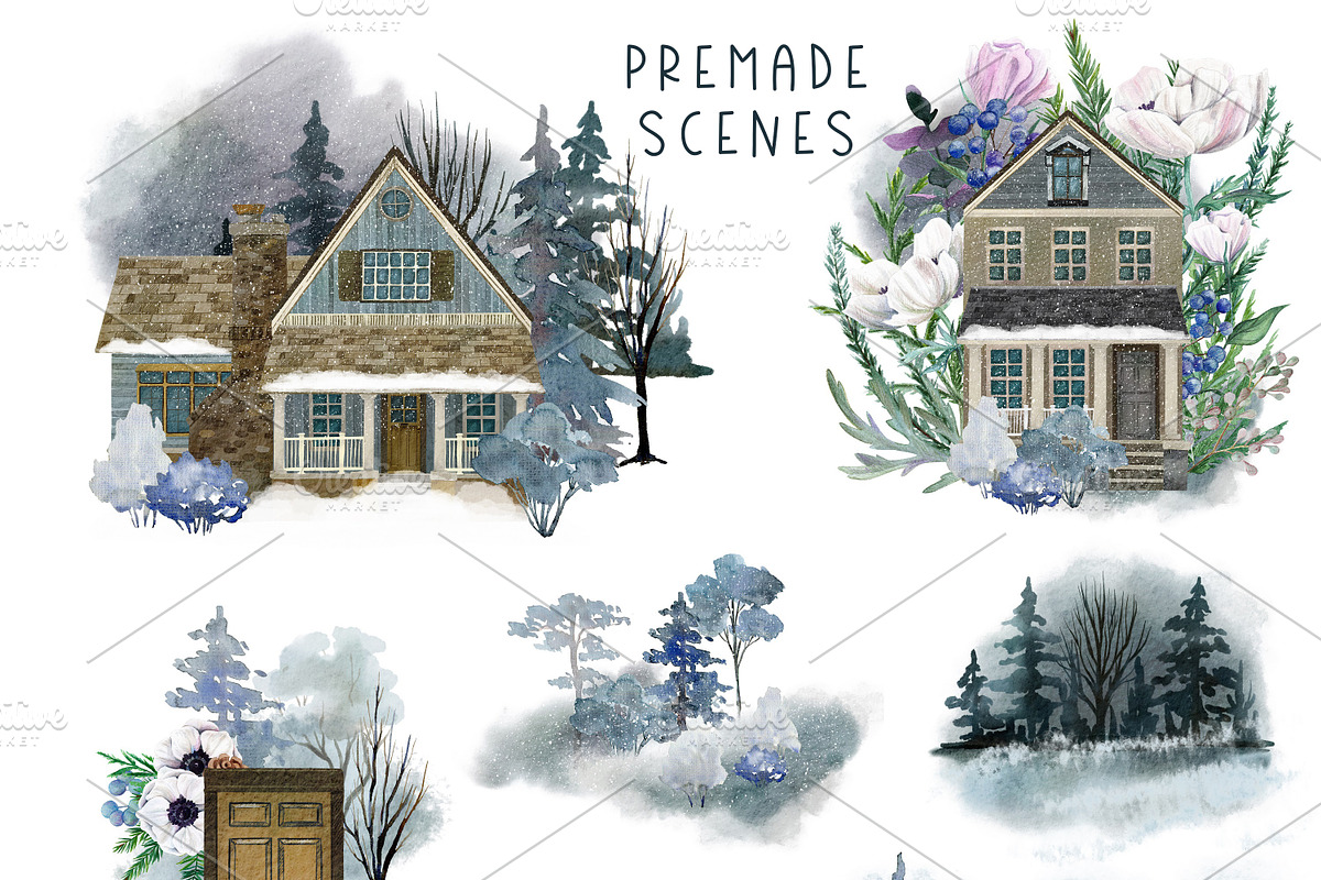 Watercolor Winter Scene Creator, an Object Graphic by JSolomatina (Photo 11 of 19)