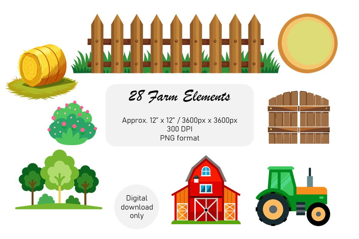 28 Farm Elements Clipart for Kids, an Object Graphic by Kat's Artful Creations (Photo 1 of 9)