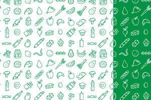 Grocery Icons, Patterns And Borders