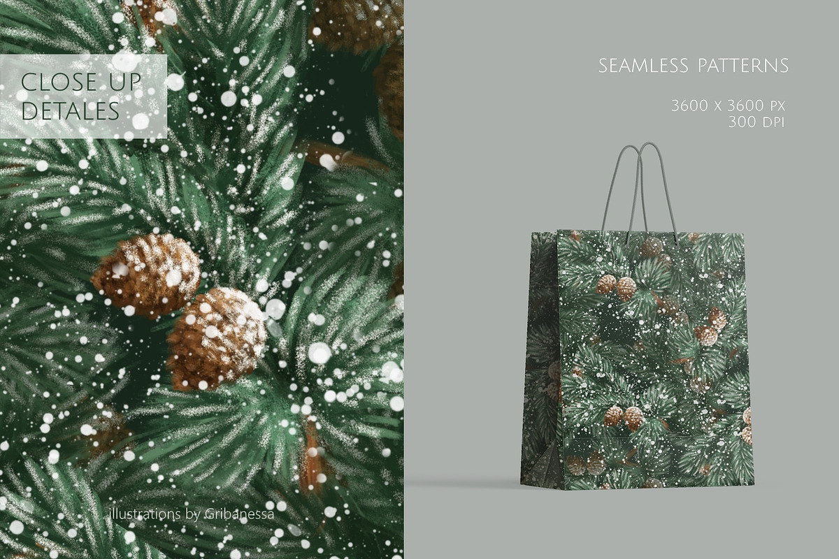 Winter Pine Branches Patterns, a Pattern Graphic by Gribanessa (Photo 2 of 4)