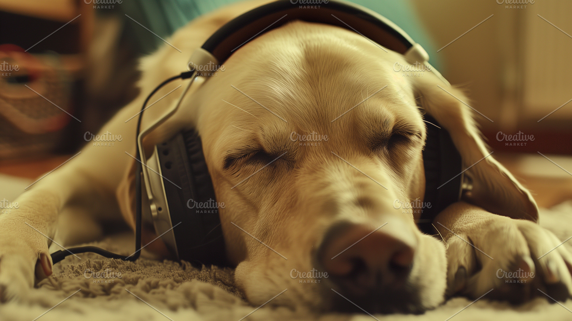 Sleeping Labrador dog with headphone, an Animal Photo by MistyDay