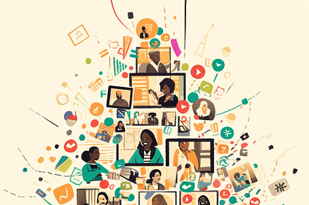 Diverse virtual meeting with collaborative and creative teamwork, an Illustration by AS photostudio